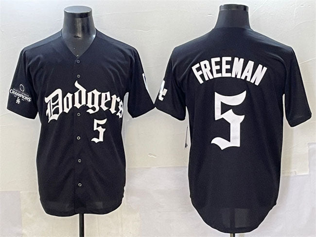 Los Angeles Dodgers #5 Freddie Freeman Black 2025 LA Gothic Style With 2024 World Series Champions Patch Vapor Premier Limited Stitched Baseball Jersey - Main View
