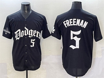 Los Angeles Dodgers #5 Freddie Freeman Black 2025 LA Gothic Style With 2024 World Series Champions Patch Vapor Premier Limited Stitched Baseball Jersey - Main View