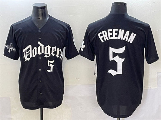 Los Angeles Dodgers #5 Freddie Freeman Black 2025 LA Gothic Style With 2024 World Series Champions Patch Vapor Premier Limited Stitched Baseball Jersey - Main View