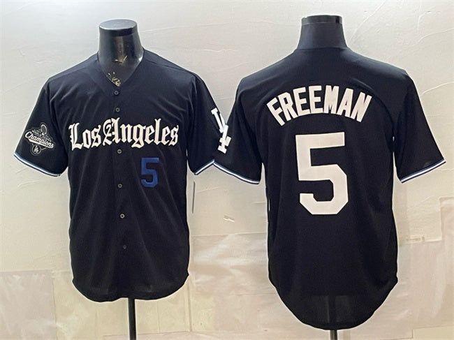 Los Angeles Dodgers #5 Freddie Freeman Black 2025 World Series Champions Patch 'Gothic Edition' Vapor Premier Limited Stitched Baseball Jersey - Main View