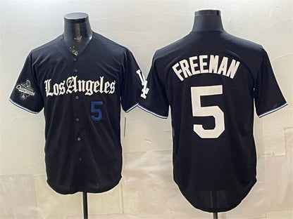 Los Angeles Dodgers #5 Freddie Freeman Black 2025 World Series Champions Patch 'Gothic Edition' Vapor Premier Limited Stitched Baseball Jersey - Main View