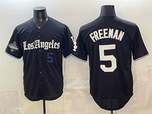 Los Angeles Dodgers #5 Freddie Freeman Black 2025 World Series Champions Patch 'Gothic Edition' Vapor Premier Limited Stitched Baseball Jersey - Main View