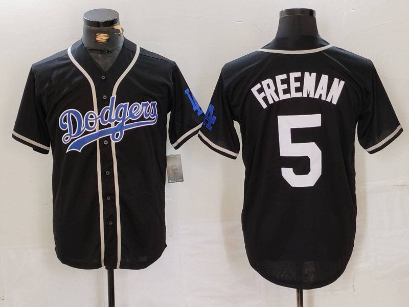 Los Angeles Dodgers #5 Freddie Freeman Black Cool Base With Patch Stitched Baseball Jersey - Main View