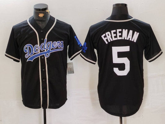 Los Angeles Dodgers #5 Freddie Freeman Black Cool Base With Patch Stitched Baseball Jersey - Main View