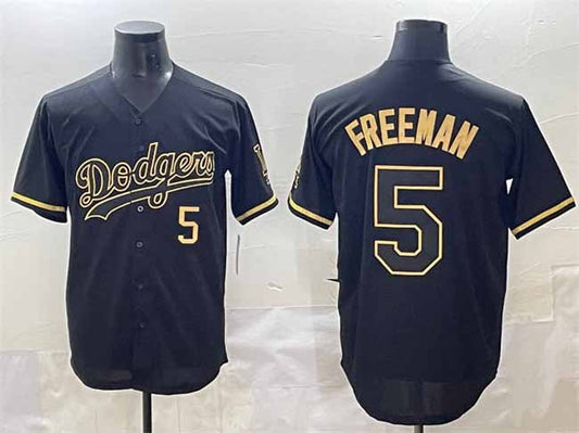 Los Angeles Dodgers #5 Freddie Freeman Black Gold Limited Stitched Baseball Jerseys - Main View