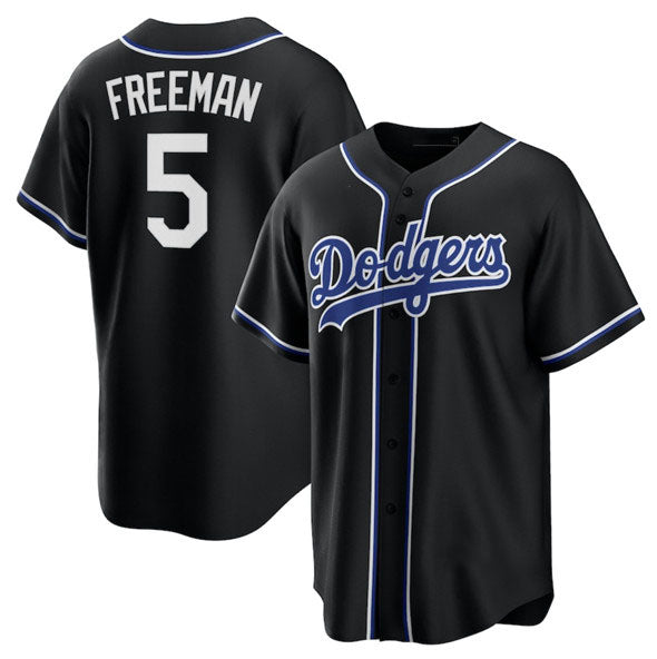 Los Angeles Dodgers #5 Freddie Freeman Black Lights Out Limited Stitched Baseball Jersey - Main View