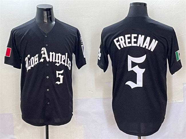 Los Angeles Dodgers #5 Freddie Freeman Black Mexico 2025 LA Gothic Style With Fernando Patch Vapor Premier Limited Stitched Baseball Jersey - Main View