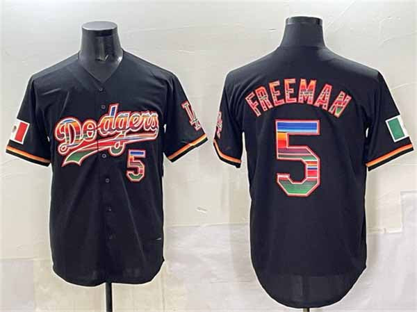 Los Angeles Dodgers #5 Freddie Freeman Black Mexico Cool Base Stitched Baseball Jersey - Main View