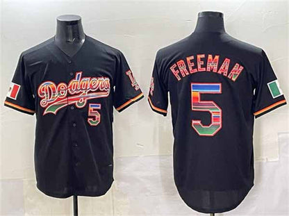 Los Angeles Dodgers #5 Freddie Freeman Black Mexico Cool Base Stitched Baseball Jersey - Main View