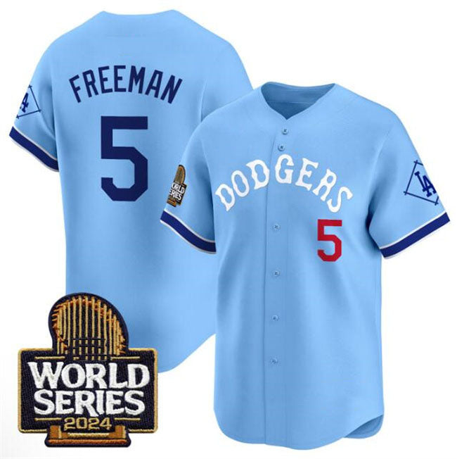 Los Angeles Dodgers #5 Freddie Freeman Blue With 2024 World Series Patch Vapor Premier Limited Stitched Baseball Jersey - Main View