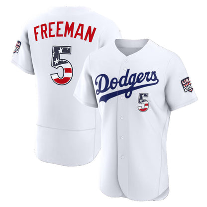 Los Angeles Dodgers #5 Freddie Freeman Fourth of July White USA 250 Authentic Baseball Jersey - Main View