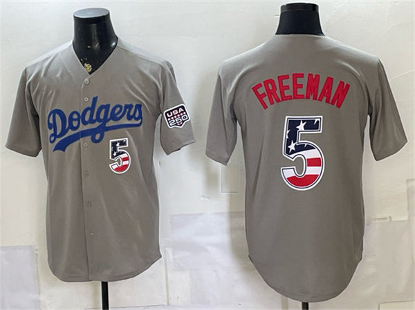 Los Angeles Dodgers #5 Freddie Freeman Gray 250 Fourth of July Road Stitched Baseball Jersey - Main View