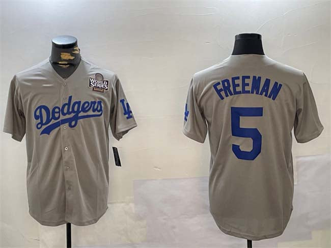 Los Angeles Dodgers #5 Freddie Freeman Grey 2024 World Series Cool Base Stitched Baseball Jersey - Main View