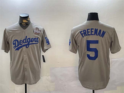 Los Angeles Dodgers #5 Freddie Freeman Grey 2024 World Series Cool Base Stitched Baseball Jersey - Main View