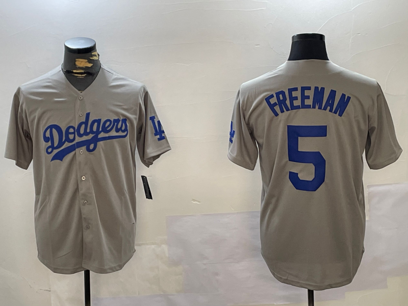 Los Angeles Dodgers #5 Freddie Freeman Grey Cool Base Stitched Baseball Jersey - Main View