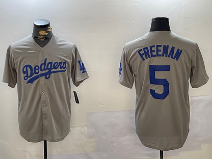 Los Angeles Dodgers #5 Freddie Freeman Grey Cool Base Stitched Baseball Jersey - Main View
