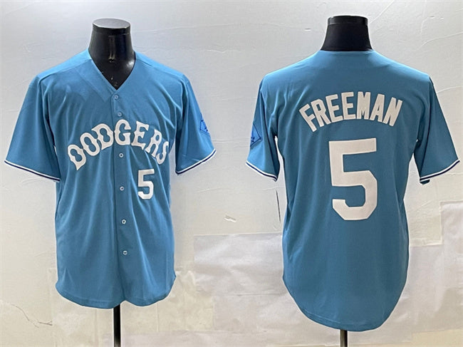 Los Angeles Dodgers #5 Freddie Freeman Light Blue Limited Stitched Baseball Jersey - Main View