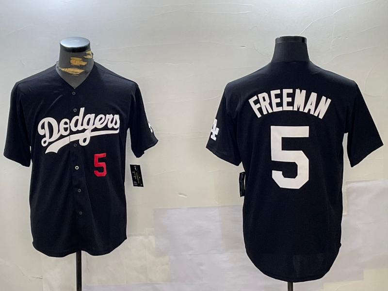 Los Angeles Dodgers #5 Freddie Freeman Number Black Cool Base Stitched Baseball Jersey - Main View