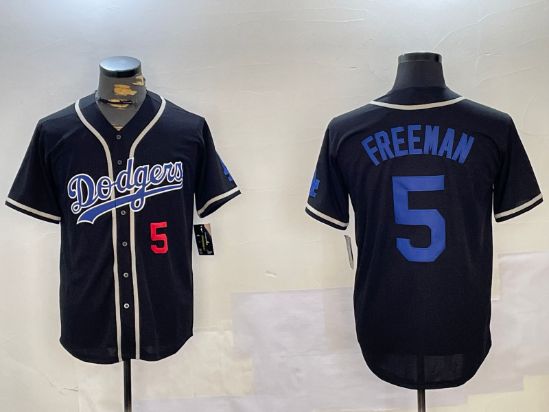 Los Angeles Dodgers #5 Freddie Freeman Number Black Cool Base Stitched Baseball Jersey - Main View