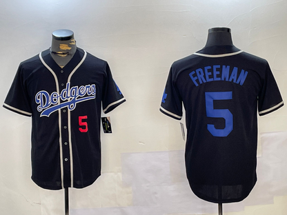 Los Angeles Dodgers #5 Freddie Freeman Number Black Cool Base Stitched Baseball Jersey - Main View