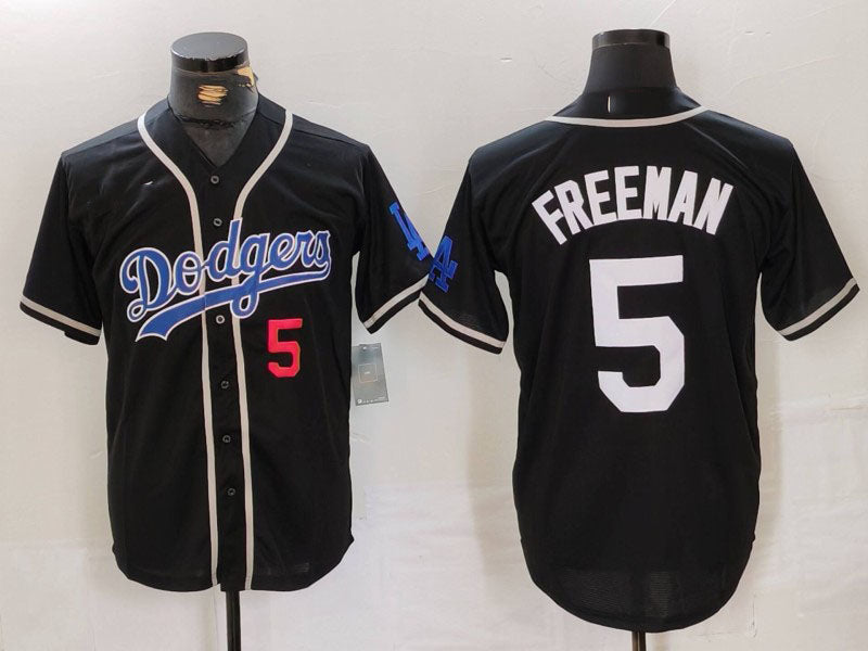 Los Angeles Dodgers #5 Freddie Freeman Number Black Cool Base With Patch Stitched Baseball Jersey - Main View