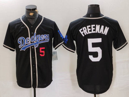 Los Angeles Dodgers #5 Freddie Freeman Number Black Cool Base With Patch Stitched Baseball Jersey - Main View