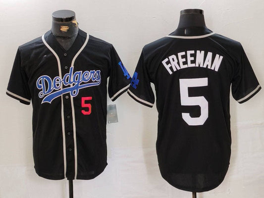 Los Angeles Dodgers #5 Freddie Freeman Number Black Cool Base With Patch Stitched Baseball Jersey - Main View