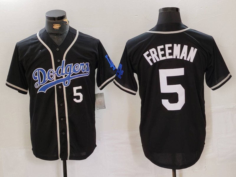 Los Angeles Dodgers #5 Freddie Freeman Number Black Cool Base With Patch Stitched Baseball Jersey - Main View