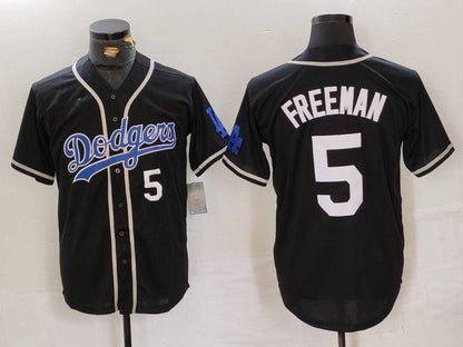 Los Angeles Dodgers #5 Freddie Freeman Number Black Cool Base With Patch Stitched Baseball Jersey - Main View