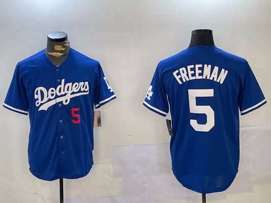 Los Angeles Dodgers #5 Freddie Freeman Number Blue Cool Base Stitched Baseball Jersey - Main View