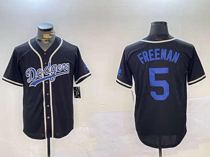 Los Angeles Dodgers #5 Freddie Freeman Number Blue Cool Base Stitched Baseball Jersey - Main View