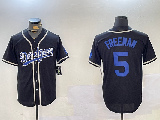Los Angeles Dodgers #5 Freddie Freeman Number Blue Cool Base Stitched Baseball Jersey - Main View