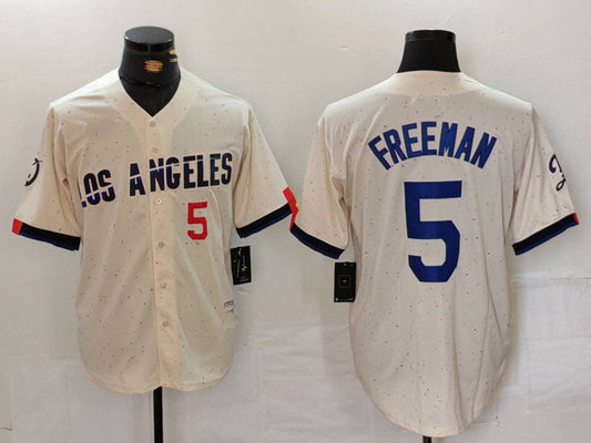 Los Angeles Dodgers #5 Freddie Freeman Number Cream 2024 City Connect Limited Stitched Baseball Jerseys - Main View