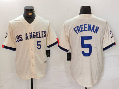 Los Angeles Dodgers #5 Freddie Freeman Number Cream 2024 City Connect Limited Stitched Baseball Jerseys - Main View