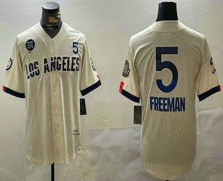 Los Angeles Dodgers #5 Freddie Freeman Number Cream 2024 World Series City Connect Limited Stitched Baseball Jersey - Main View