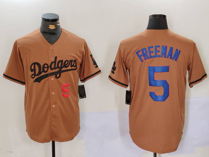 Los Angeles Dodgers #5 Freddie Freeman Number Olive Cool Base Limited Stitched Baseball Jerseys - Main View