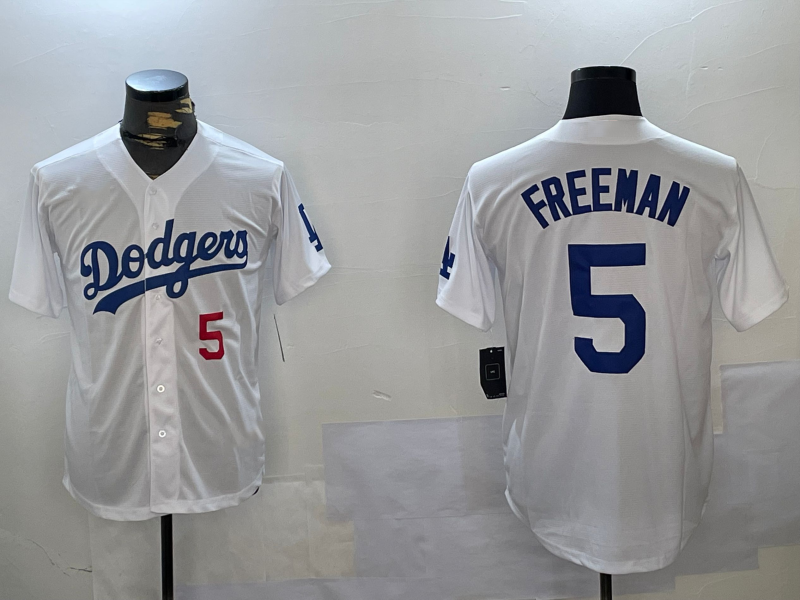 Los Angeles Dodgers #5 Freddie Freeman Number White Cool Base Stitched Baseball Jersey - Main View