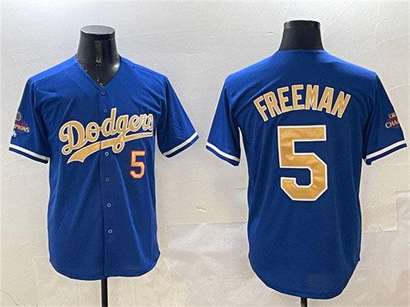Los Angeles Dodgers #5 Freddie Freeman Royal 2025 Gold Collection Limited Stitched Baseball Jersey - Main View