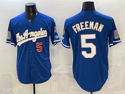 Los Angeles Dodgers #5 Freddie Freeman Royal 2026 Gold Collection 9x & B2B Champs Patch Stitched Baseball Jersey - Main View