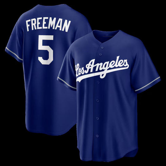 Los Angeles Dodgers #5 Freddie Freeman Royal Alternate Replica Stitched Baseball Jersey - Main View