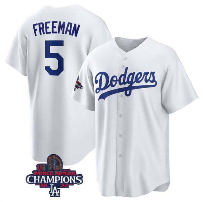 Los Angeles Dodgers #5 Freddie Freeman White 2024 World Series Champions Cool Base Stitched Baseball Jersey - Main View