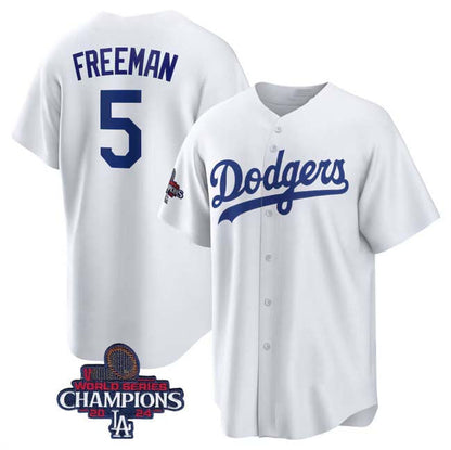 Los Angeles Dodgers #5 Freddie Freeman White 2024 World Series Champions Cool Base Stitched Baseball Jersey - Main View