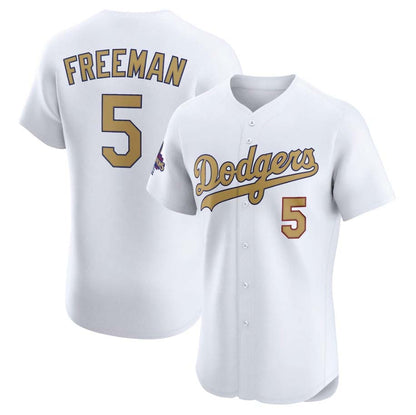 Los Angeles Dodgers #5 Freddie Freeman White 2025 Gold Collection Elite Stitched Baseball Jersey - Main View