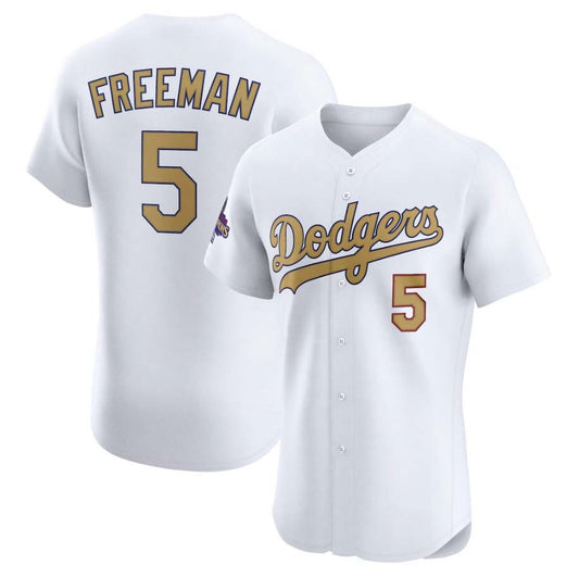 Los Angeles Dodgers #5 Freddie Freeman White 2025 Gold Collection Elite Stitched Baseball Jersey - Main View