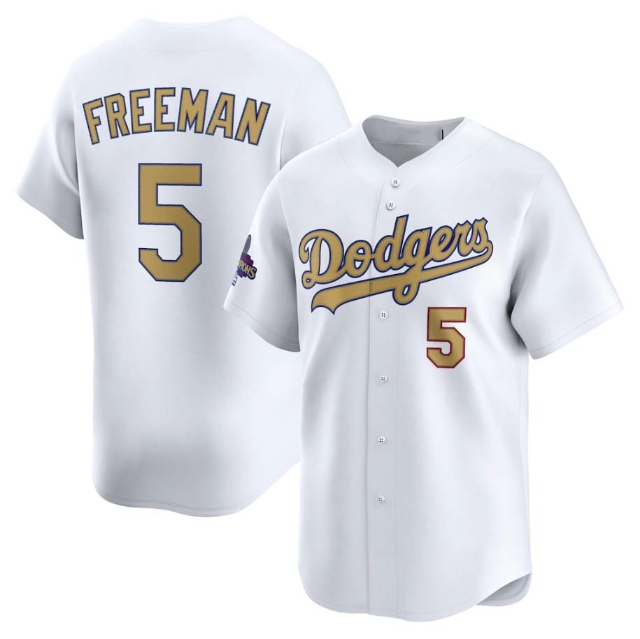 Los Angeles Dodgers #5 Freddie Freeman White 2025 Gold Collection Limited Stitched Baseball Jersey - Main View