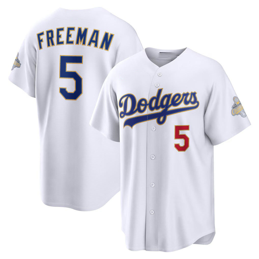 Los Angeles Dodgers #5 Freddie Freeman White 2026 Gold Collection Stadium Stitched Baseball Jersey - Main View