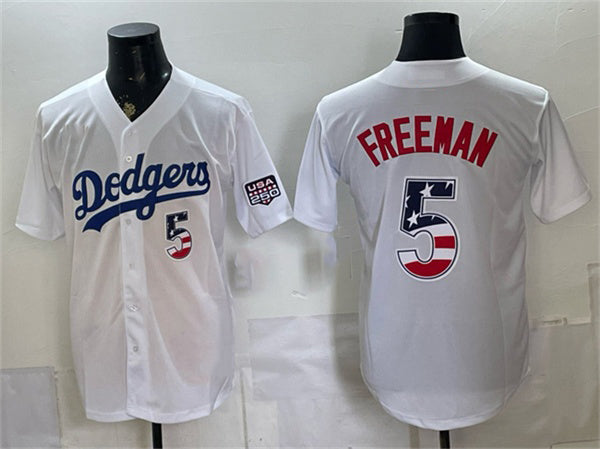 Los Angeles Dodgers #5 Freddie Freeman White 250 Fourth of July Home Stitched Baseball Jersey - Main View