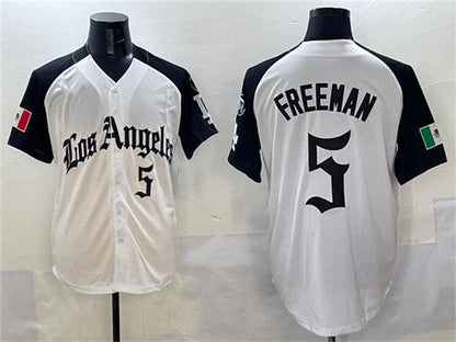 Los Angeles Dodgers #5 Freddie Freeman White Black Mexico 2025 LA Gothic Style With Fernando Patch Vapor Premier Limited Stitched Baseball Jersey - Main View