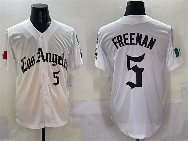 Los Angeles Dodgers #5 Freddie Freeman White Mexico 2025 LA Gothic Style With Fernando Patch Vapor Premier Limited Stitched Baseball Jersey - Main View