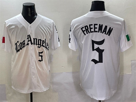 Los Angeles Dodgers #5 Freddie Freeman White Mexico 2025 LA Gothic Style With Fernando Patch Vapor Premier Limited Stitched Baseball Jersey - Main View